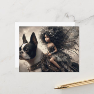 Fairy and a Boston Terrier Postcard