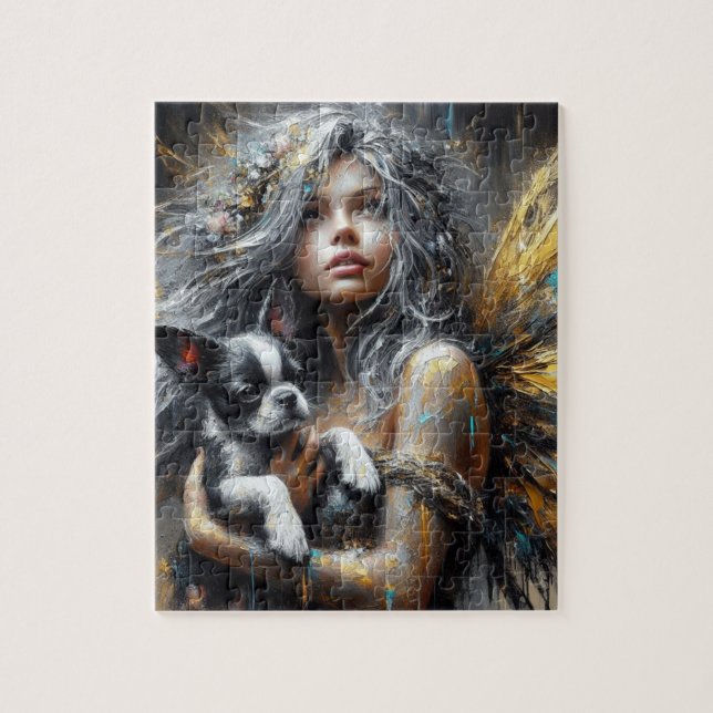 Fairy and a Boston Terrier Puppy Jigsaw Puzzle (Vertical)