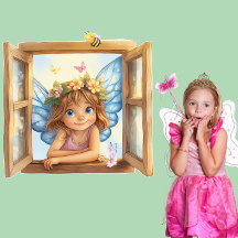 Fairy and Bee Window Wall Decal – Nursery Decor