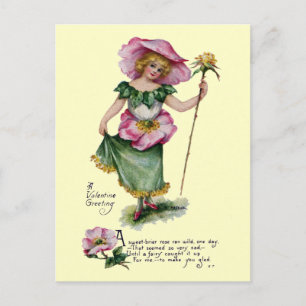 Fairy and Brier Rose Vintage Valentine Holiday Postcard