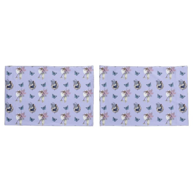 Fairy and Butterflies Pattern on Periwinkle Pillowcase (Back-Set)