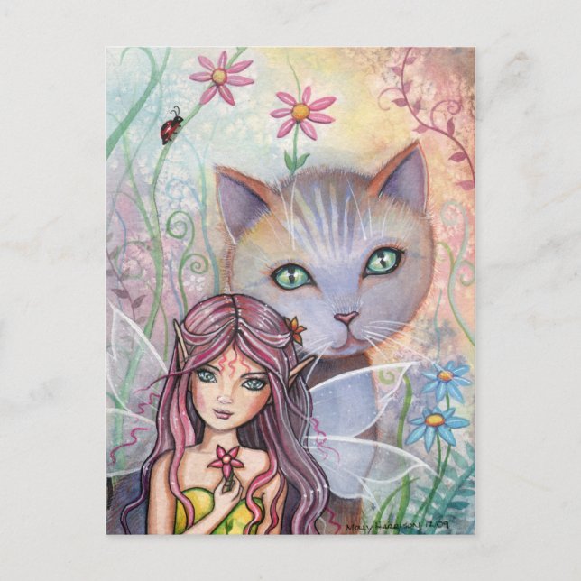 Fairy and Cat Postcard Mini Print by Molly (Front)