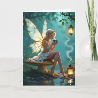 Fairy and Coffee Themed Birthday for Her Card