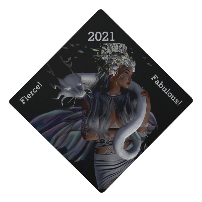 Fairy and Dragon Fierce and Fabulous Graduation Cap Topper (Front)