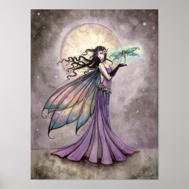 Fairy and Dragonfly Fantasy Art Poster (Front)
