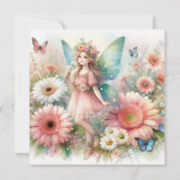 Fairy and flowers in pastel colours watercolor 