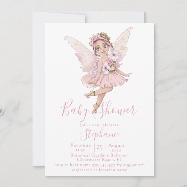 Fairy and Flowers Watercolor Illustrations Shower Invitation (Front)