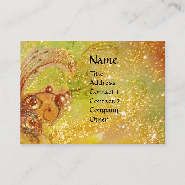 FAIRY AND GRYPHON Fantasy  Watercolor Yellow Business Card (Front)
