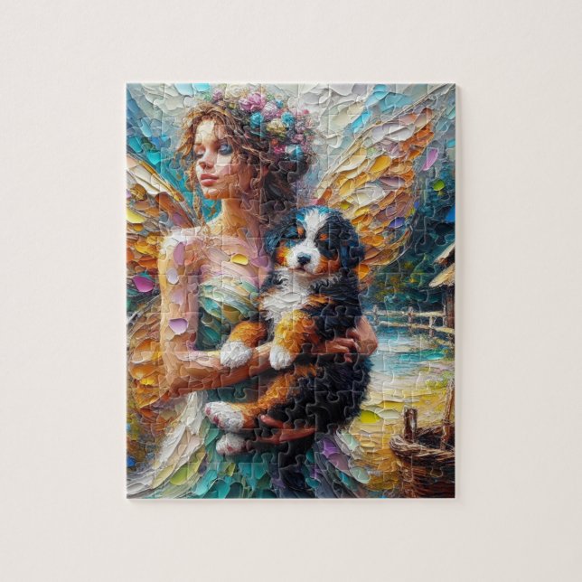 Fairy and her Bernese Mountain Dog Puppy Jigsaw Puzzle (Vertical)