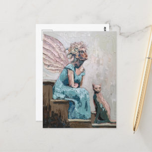 Fairy and Her Cat Sitting on the Steps Postcard