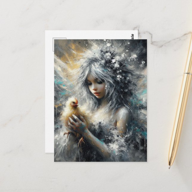 Fairy and her Little Buff Chick Postcard (Front/Back In Situ)