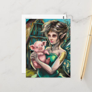 Fairy and her Piglet on the Farm Postcard