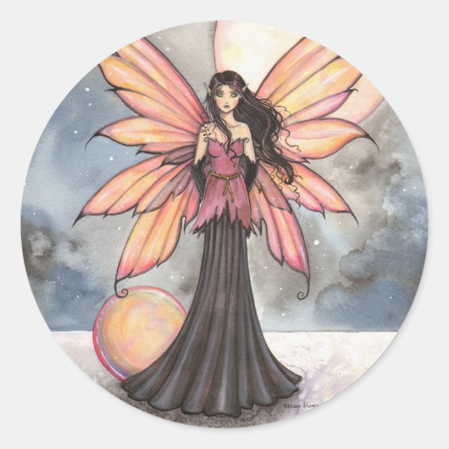 Fairy and Moon Fantasy Art Classic Round Sticker (Front)