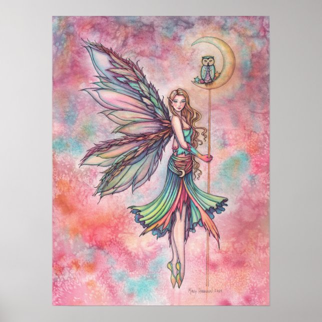 Fairy and Owl Fantasy Artwork by Molly Harrison Poster (Front)