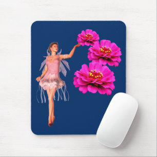 Fairy And Pink Zinnia Flowers Mouse Pad