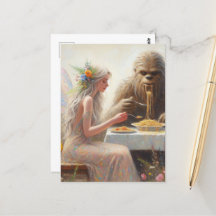 Fairy and Sasquatch Eating Spaghetti