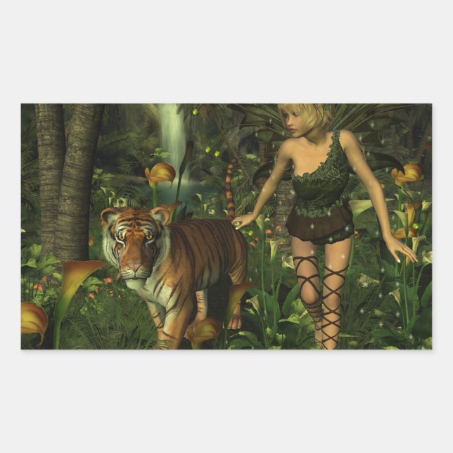 Fairy and Tiger in the Jungle Sticker (Front)