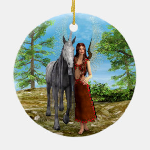 Fairy and Unicorn Ceramic Ornament
