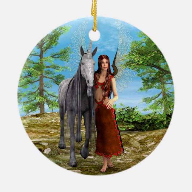 Fairy and Unicorn Ceramic Ornament (Back)