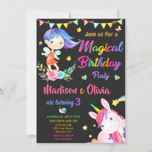 Fairy and Unicorn invitation anniversaire deux fil