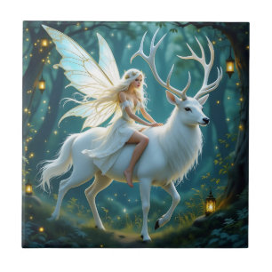 Fairy and White Deer Magical Forest Tile