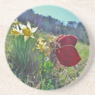Fairy and yellow flowers coaster