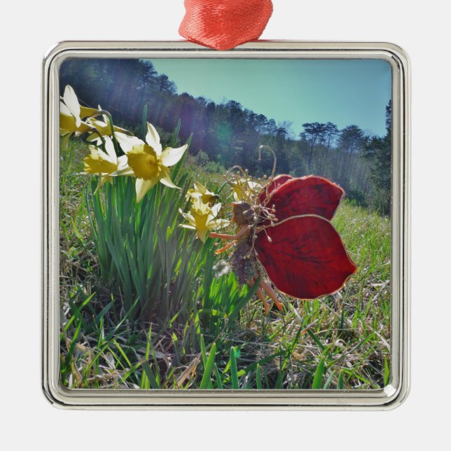 Fairy and yellow flowers metal ornament (Front)