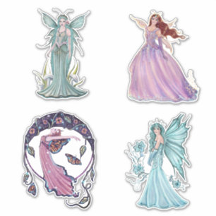 Fairy art with flowers and moon by Renee Lavoie