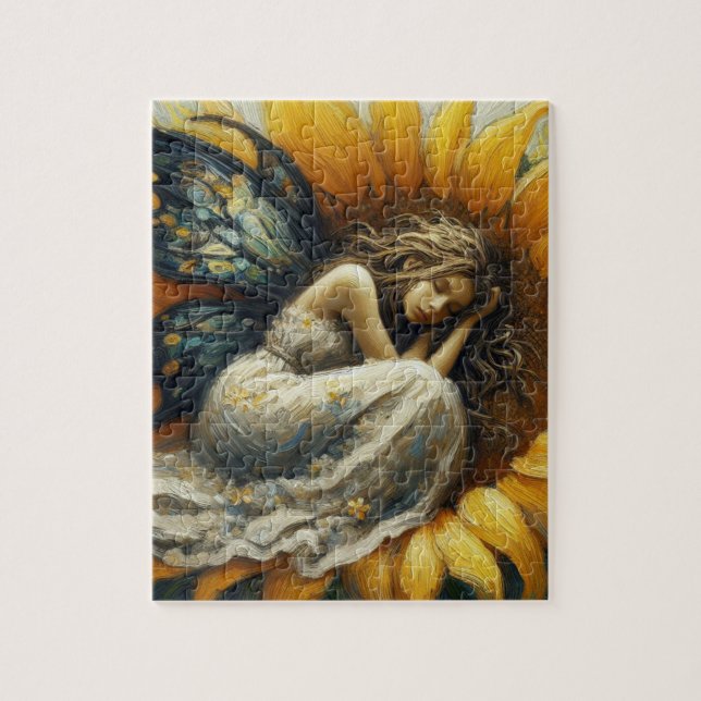 Fairy Asleep on a Sunflower Jigsaw Puzzle (Vertical)