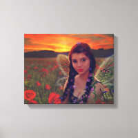 Fairy at Sunset in a field of poppies Fantasy Art