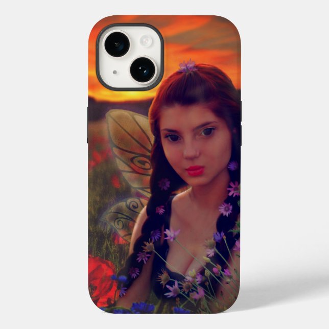 Fairy at Sunset in a field of poppies Fantasy Art Case-Mate iPhone Case (Back)