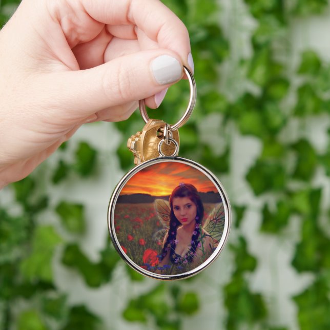 Fairy at Sunset in a field of poppies Fantasy Art Keychain (Hand)