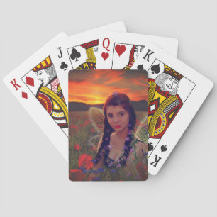 Fairy at Sunset in a field of poppies Fantasy Art Playing Cards