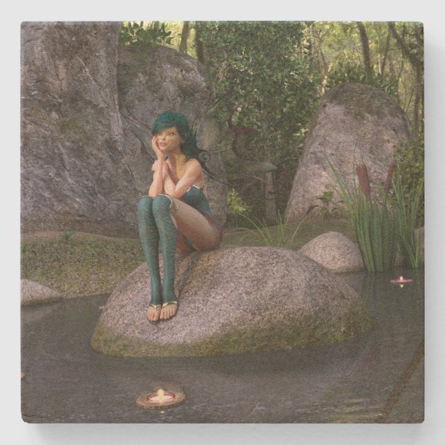 Fairy at the Enchanted Pond  Stone Coaster (Front)