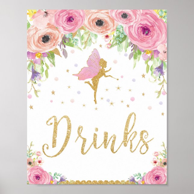 Fairy Baby Shower Birthday Drinks Sign Poster (Front)