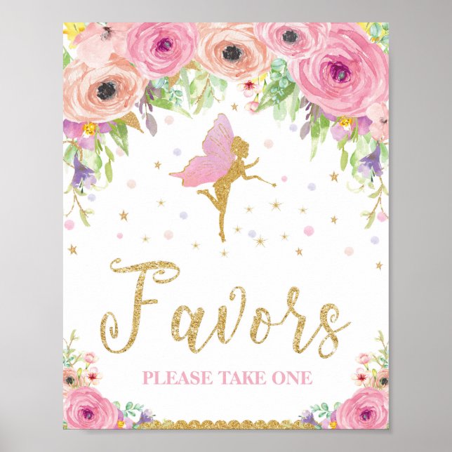 Fairy Baby Shower Birthday Favours Sign Poster (Front)