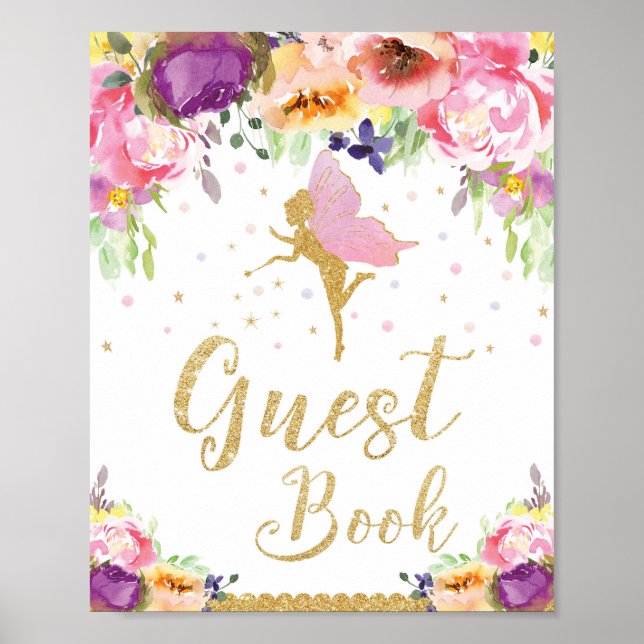 Fairy Baby Shower Guest Book Sign Poster Girl (Front)