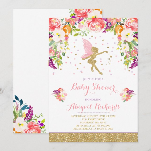 Fairy Baby Shower Invitation Floral Fairy Shower (Front/Back)