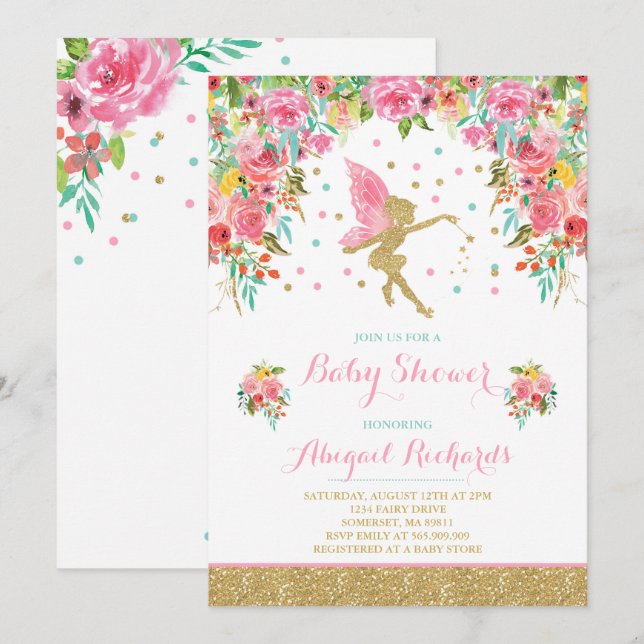 Fairy Baby Shower Invitation Floral Fairy Shower (Front/Back)