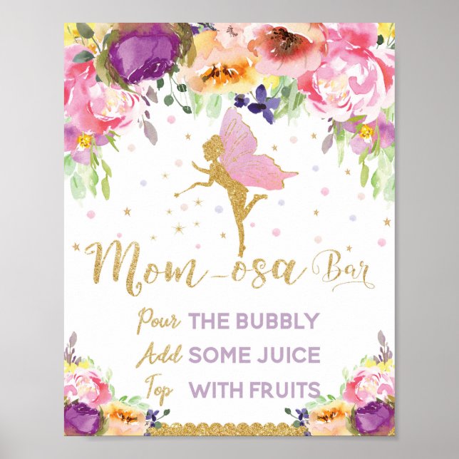 Fairy Baby Shower Mimosa Bar Sign Baby Girl Floral (Front)