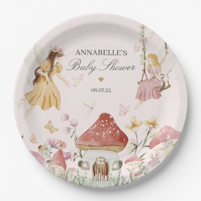 Fairy Baby Shower Party Table Decor Paper Plate (Front)