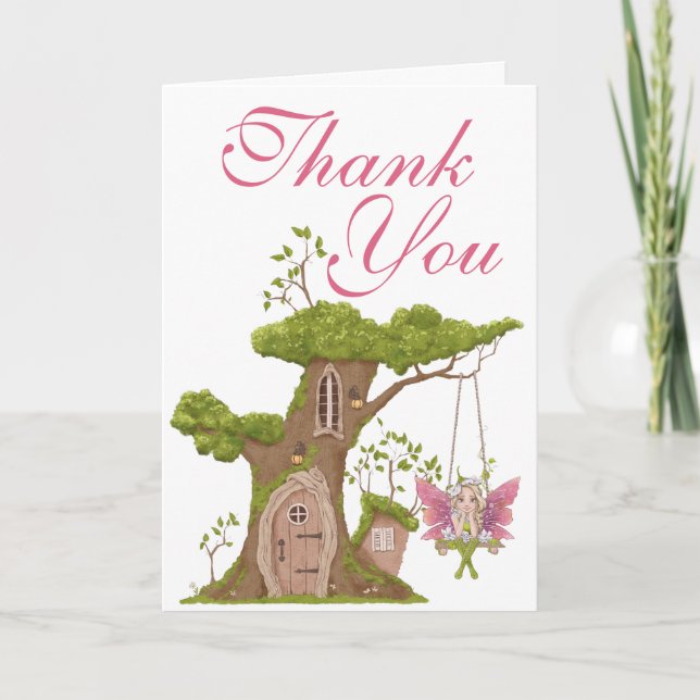 Fairy Baby Shower Pink Illustrations  Thank You Card (Front)