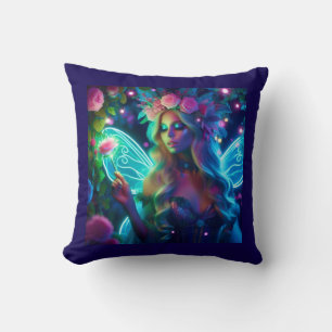 fairy beautiful and neon with flowers throw pillow