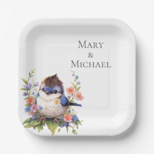 Fairy Bird Flowers watercolor Clipart-73610 Paper Plate