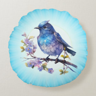 Fairy Bird Flowers watercolor Clipart-73611 Round Pillow