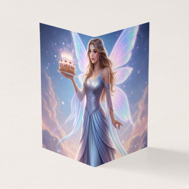 Fairy Birthday Card with Cake – Blank Inside (Outside)
