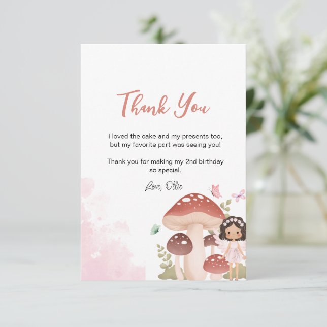 Fairy Birthday, Enchanted Whimsical Garden Forest  Thank You Card (Standing Front)