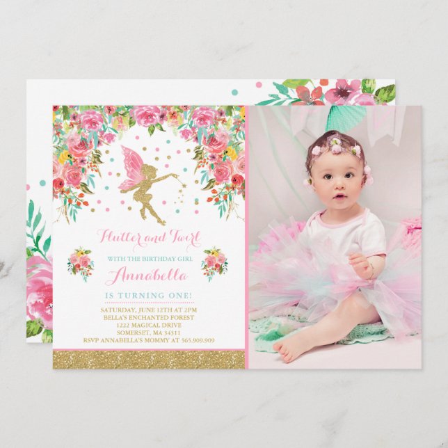Fairy Birthday Invitation Whimsical Magical Party (Front/Back)