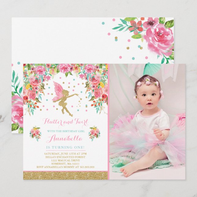 Fairy Birthday Invitation Whimsical Magie Party (Devant / Derrière)