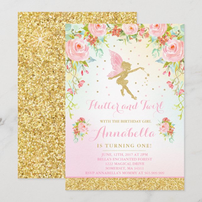 Fairy Birthday Invitation Whimsical Magie Party (Devant / Derrière)